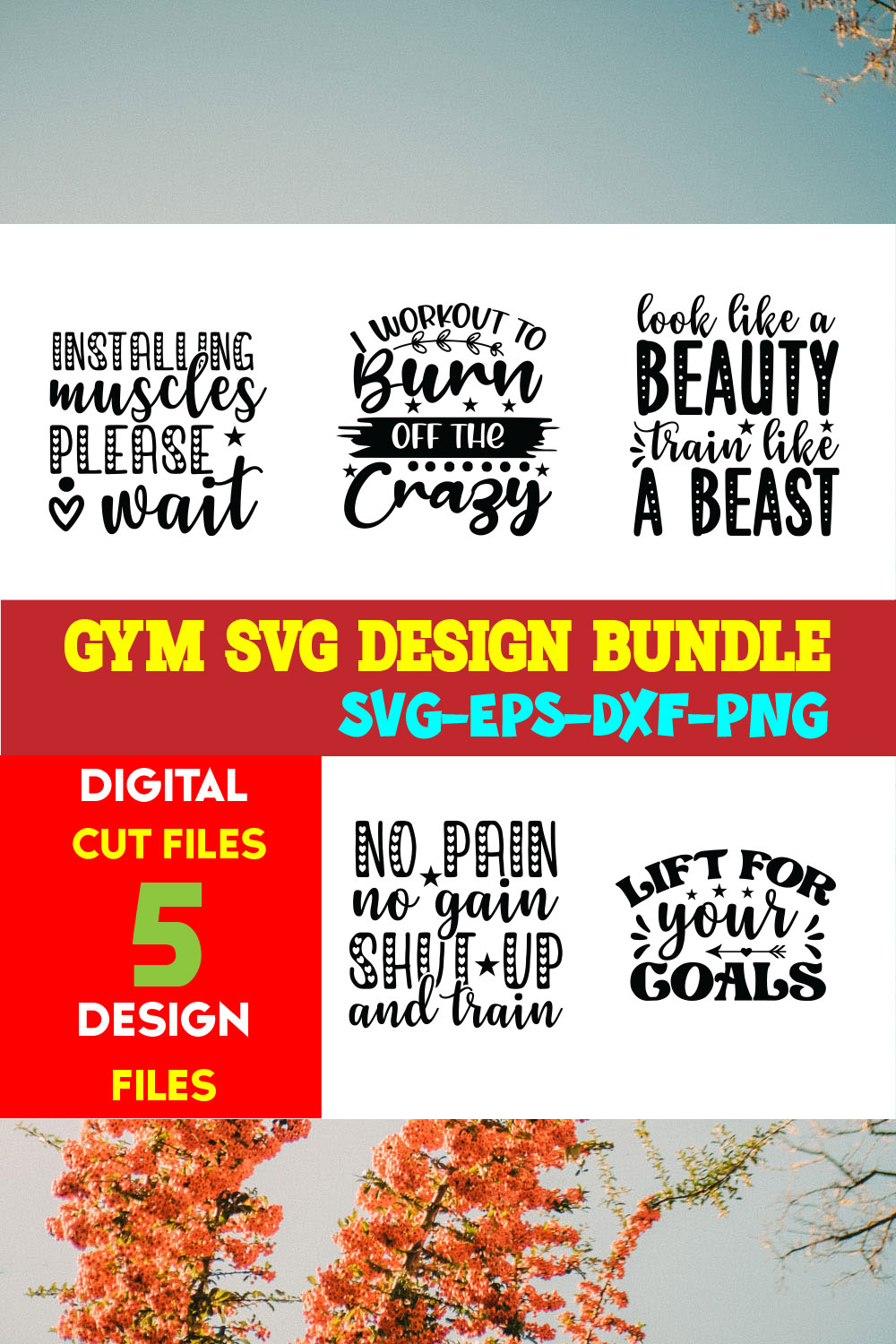 Gym T-shirt Design Bundle Volume-05 pinterest preview image.