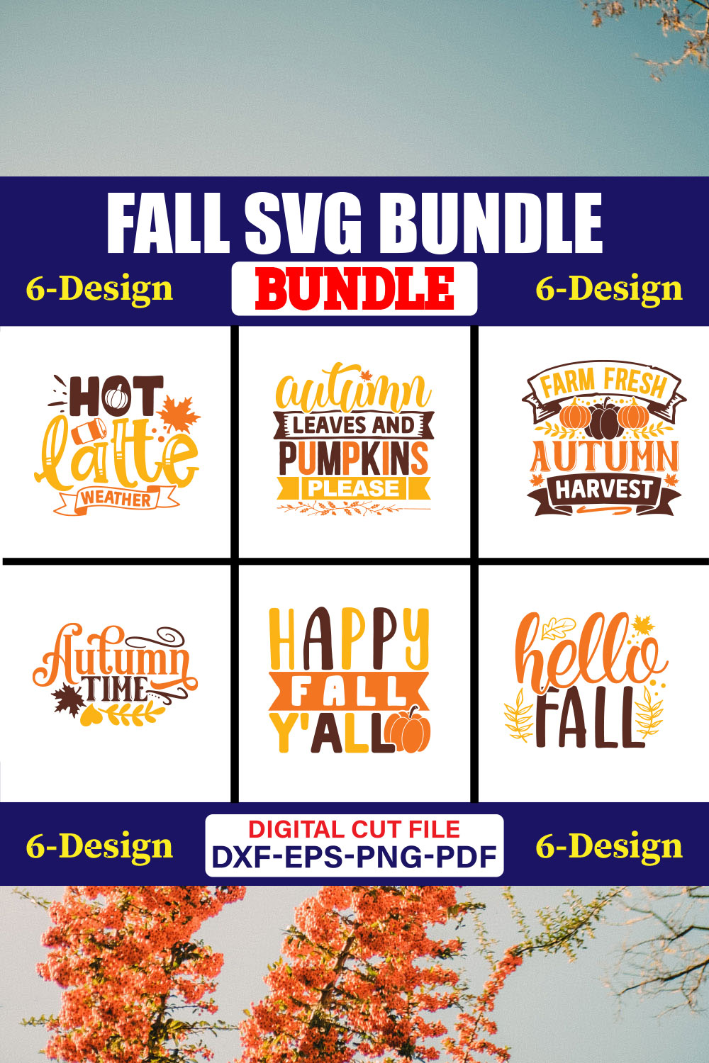Fall SVG T-shirt Design Bundle Vol-01 pinterest preview image.