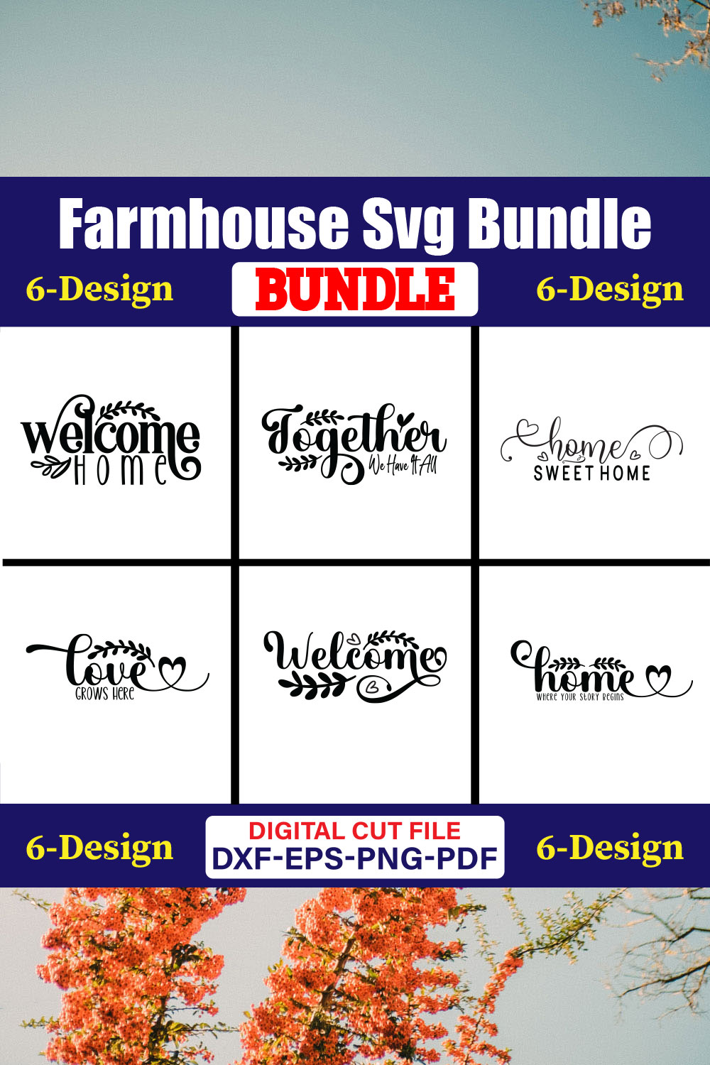 Farmhouse SVG T-shirt Design Bundle Vol-02 pinterest preview image.