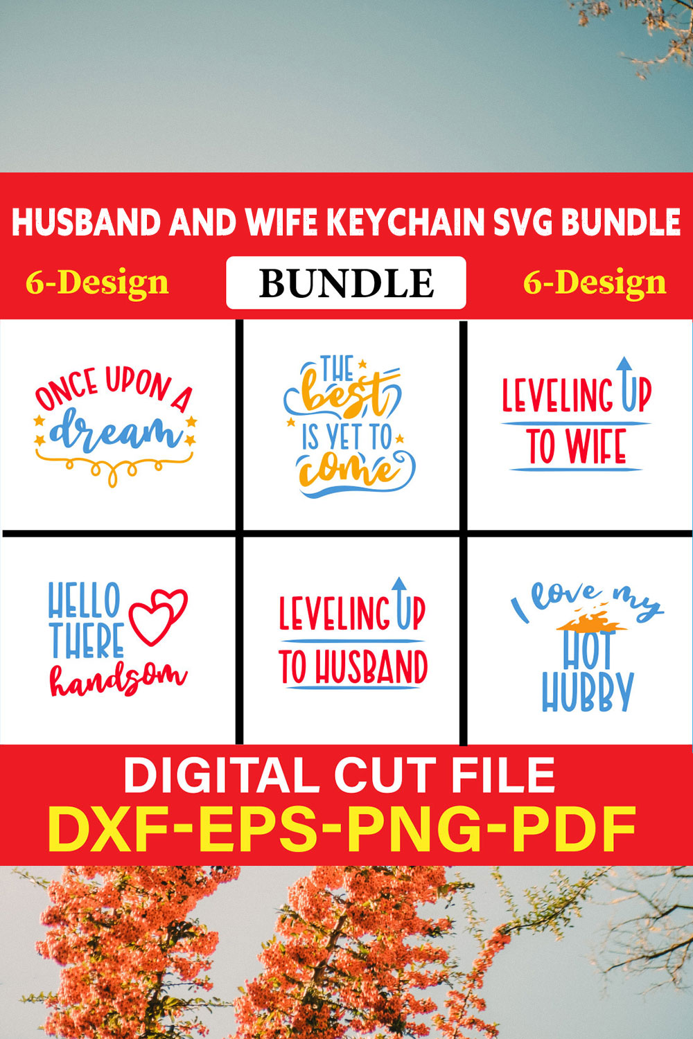 Husband and wife Keychain T-shirt Design Bundle Vol-1 pinterest preview image.