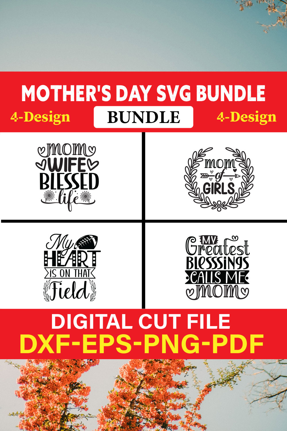 Mother's Day SVG T-shirt Design Bundle Vol-29 pinterest preview image.