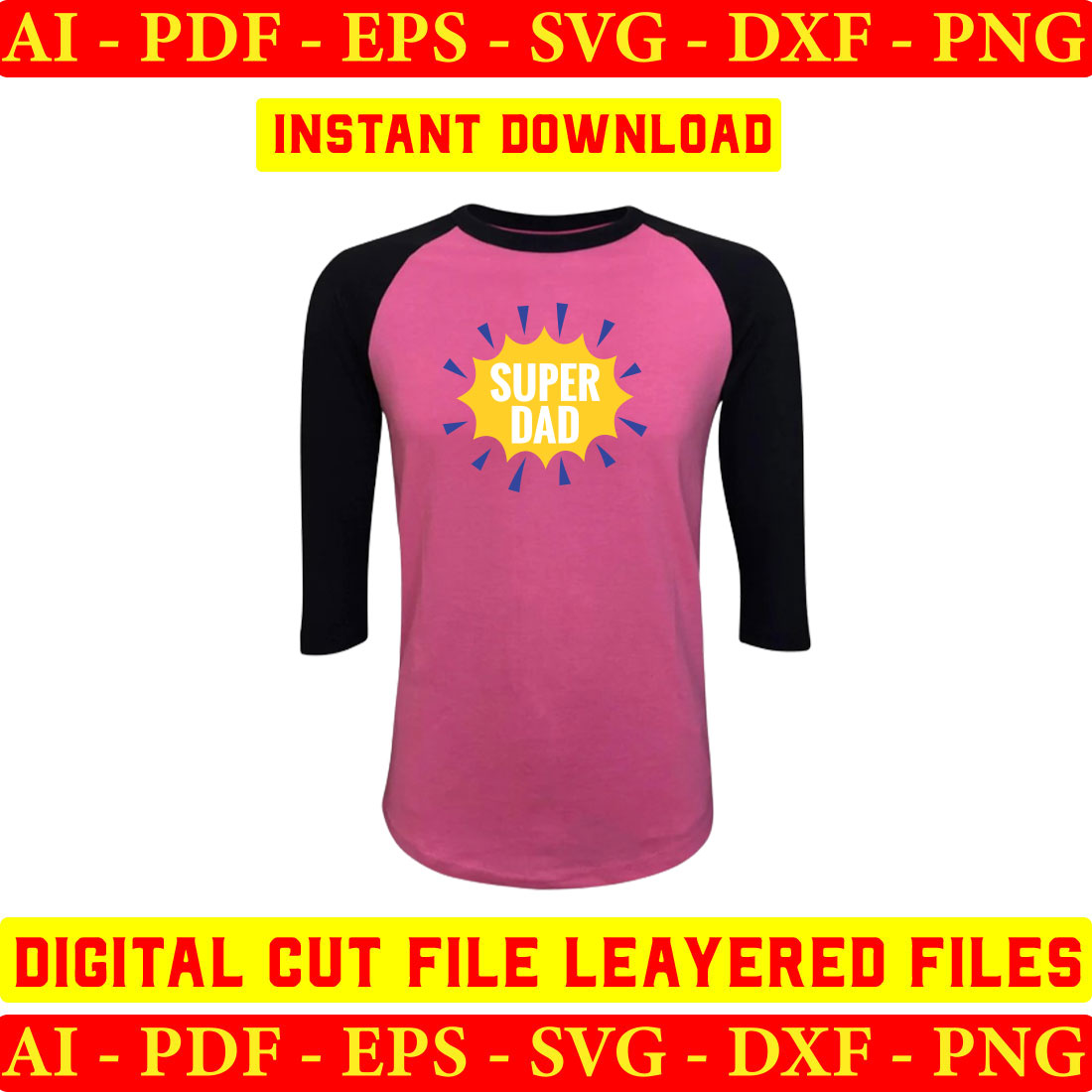 Pink and black shirt with the words instant file layered files.