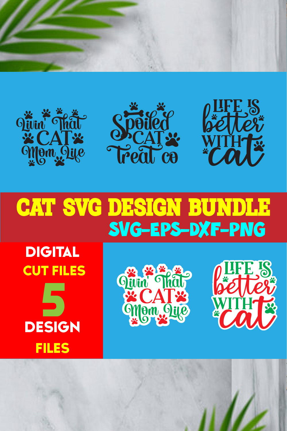 Cat T-shirt Design Bundle Volume-06 pinterest preview image.