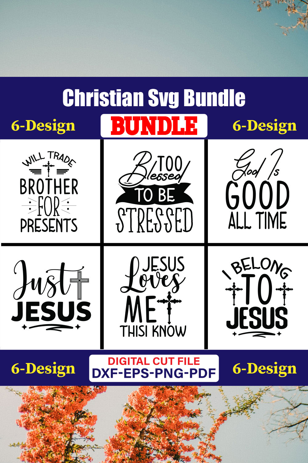 Christian SVG T-shirt Design Bundle Vol-38 pinterest preview image.