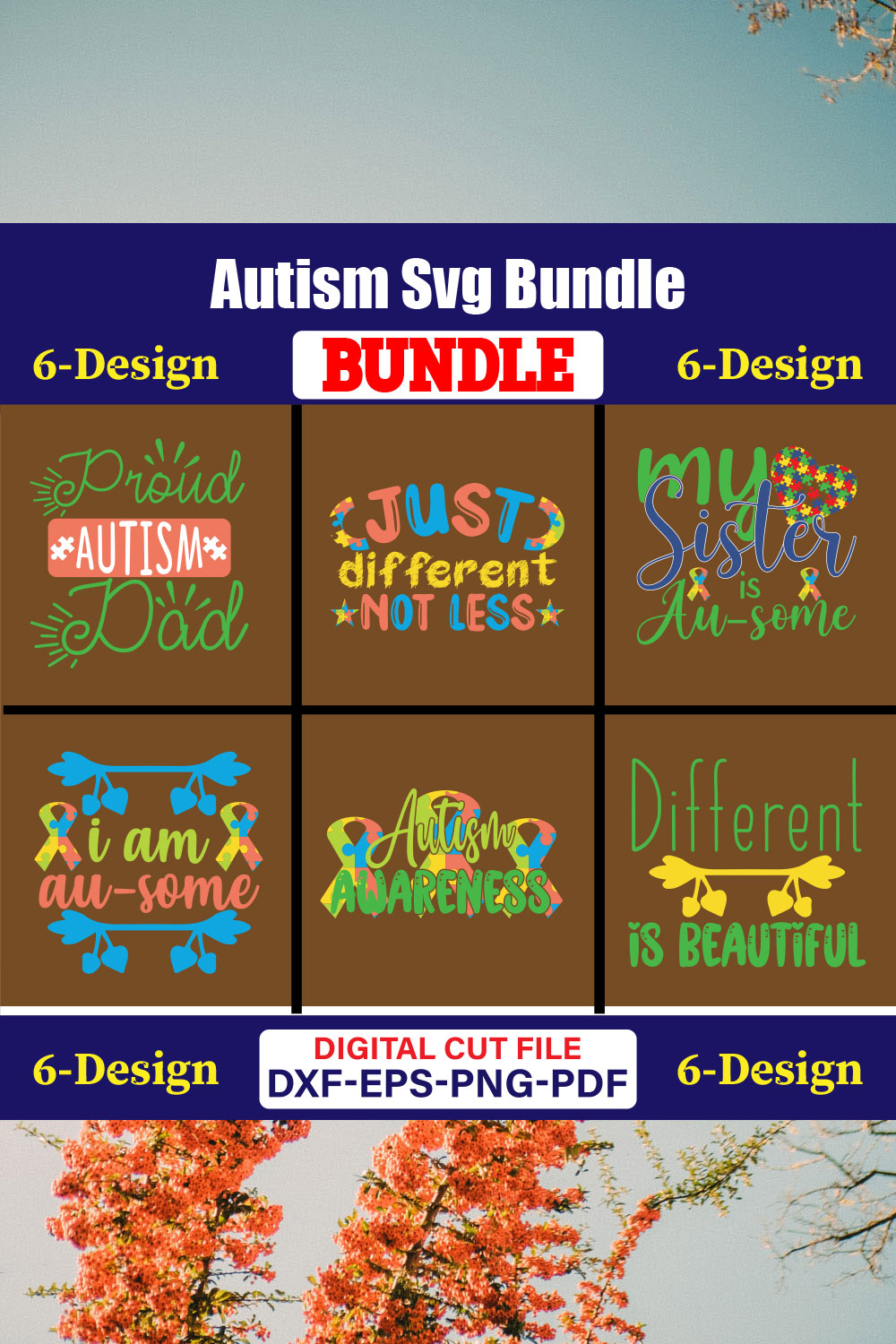 Autism Day T-shirt Design Bundle Vol-02 pinterest preview image.