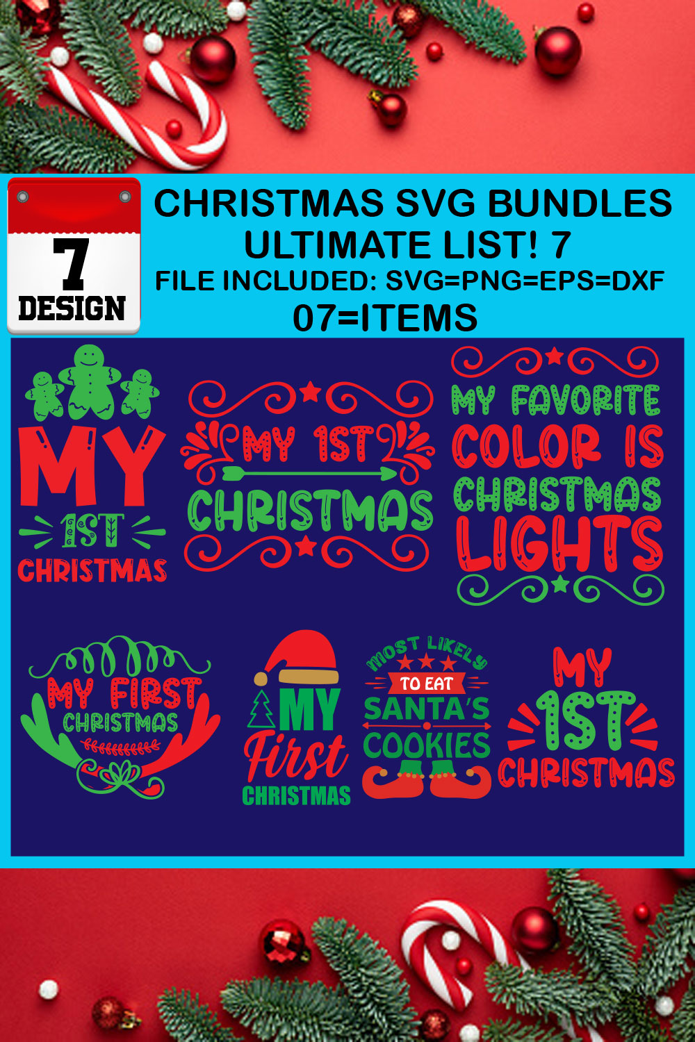 Free Ultimate List! 7 Christmas SVG Bundles pinterest preview image.