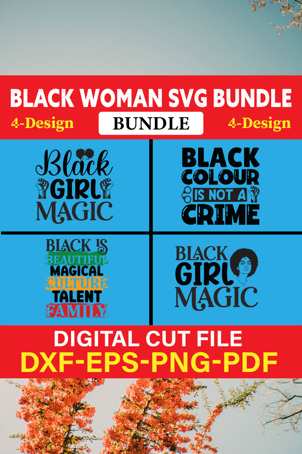 Black Woman T-shirt Design Bundle Vol-11 pinterest preview image.