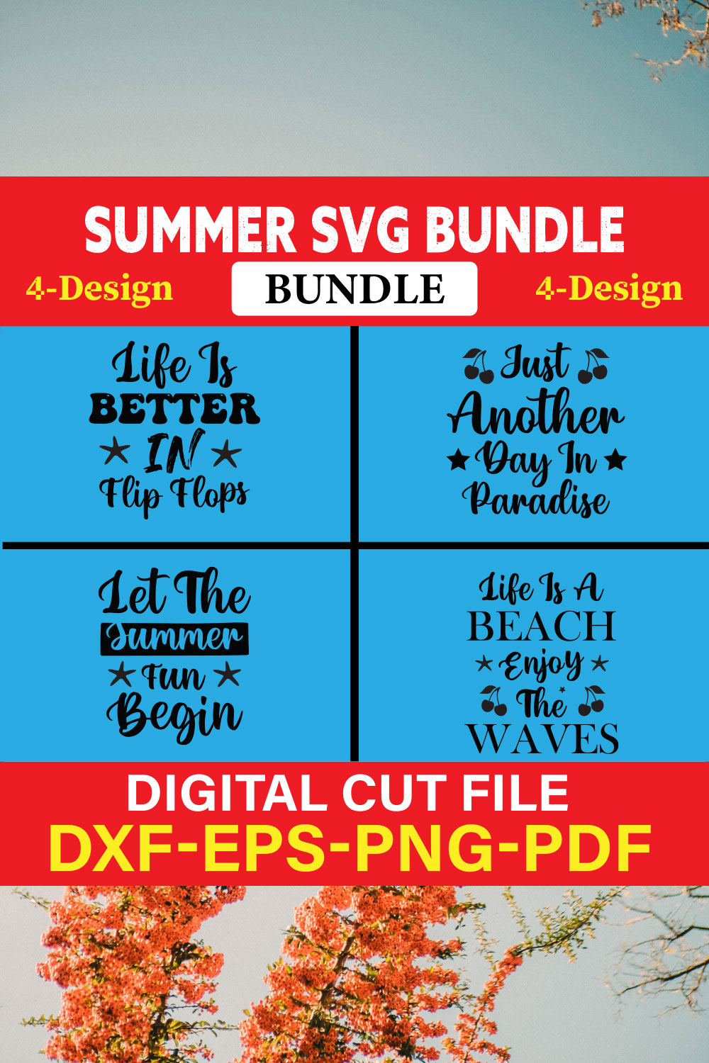 Summer T-shirt Design Bundle Vol-4 pinterest preview image.