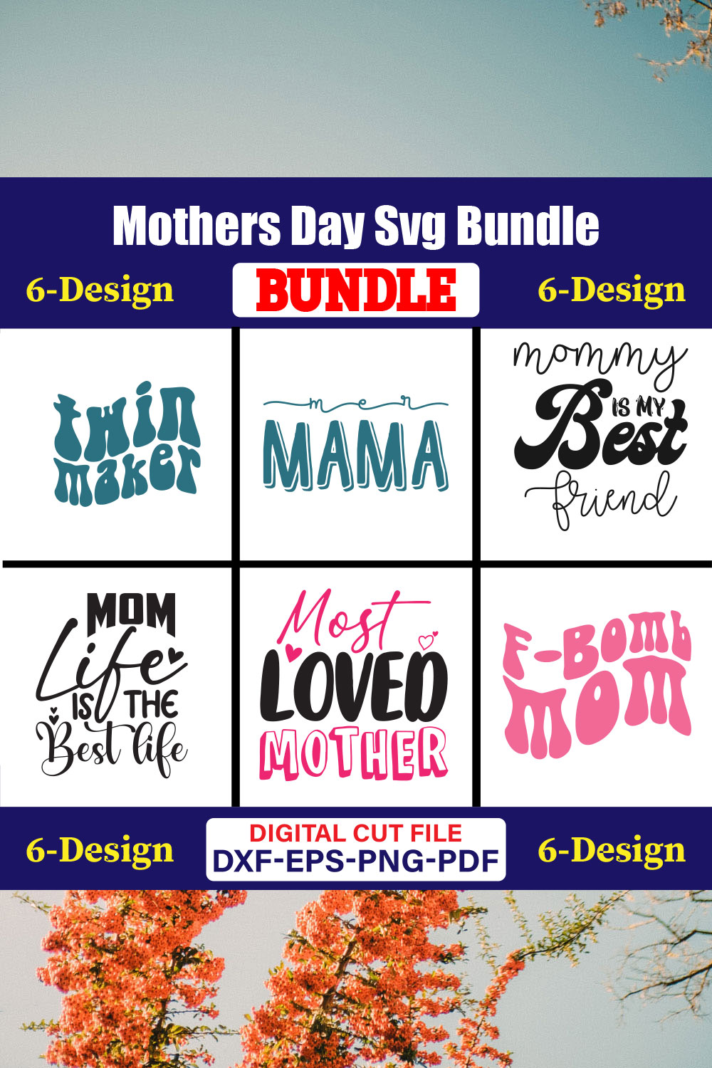 Mothers Day SVG Bundle, Mom life svg, Mama svg, Funny Mom Svg, Blessed mama svg, Mom of boys girls svg-Vol-95 pinterest preview image.