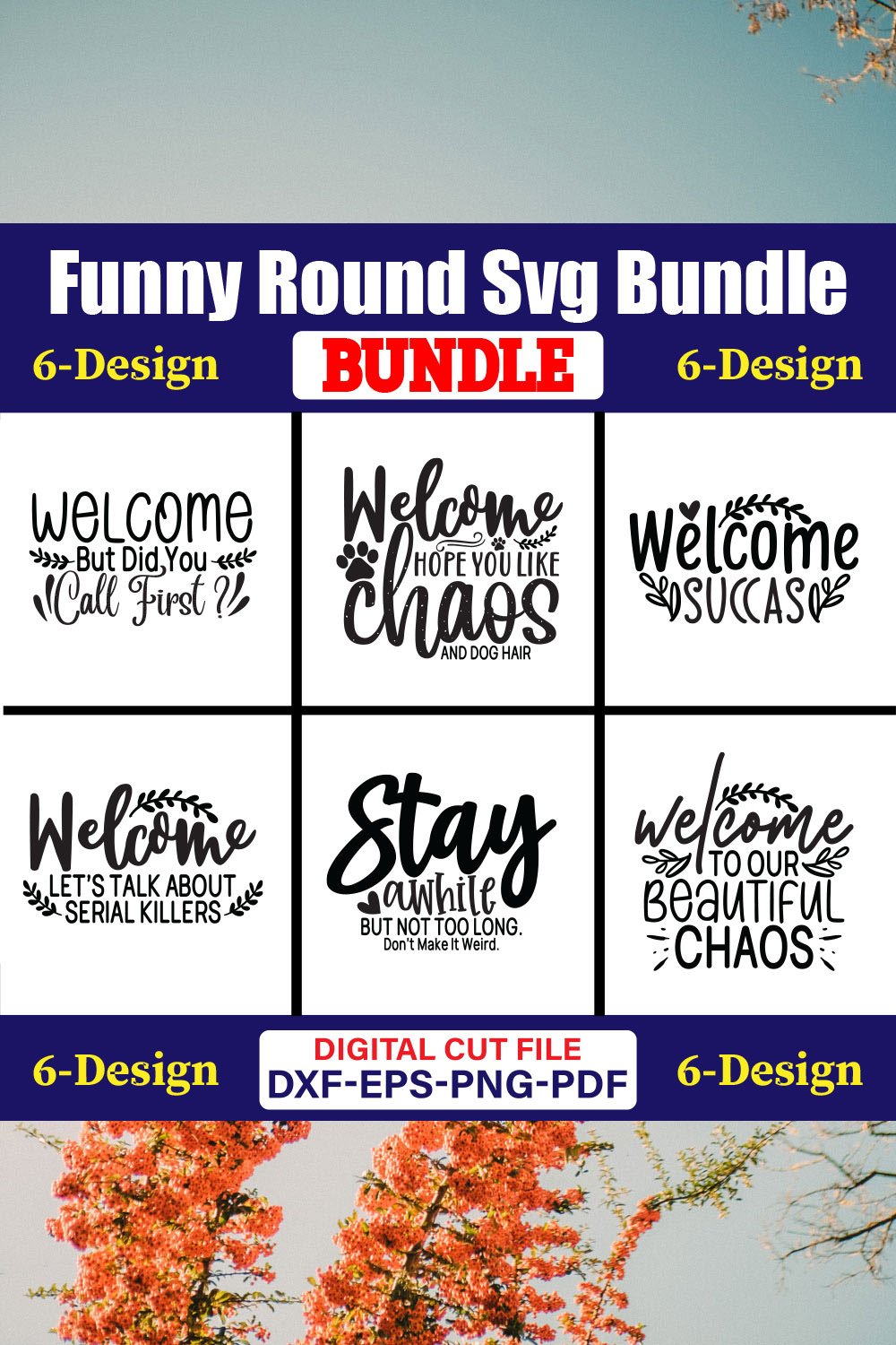 Funny Round SVG T-shirt Design Bundle Vol-02 pinterest preview image.