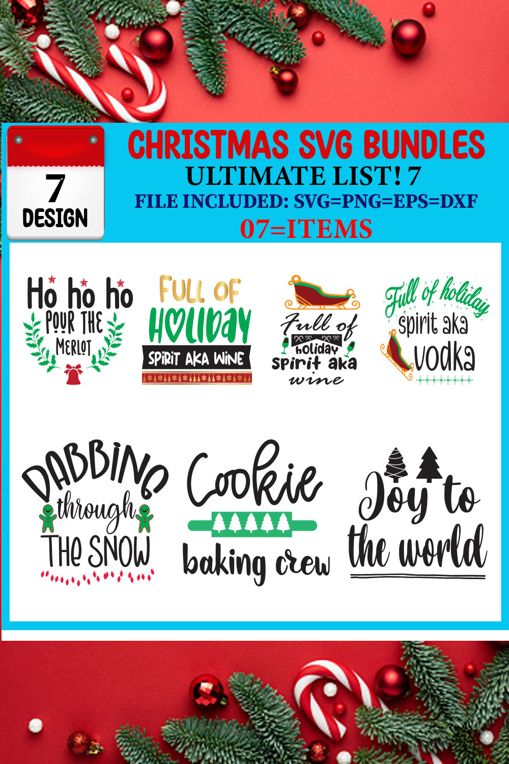 Ultimate List! Christmas SVG 07 T-shirt Design Bundle pinterest preview image.