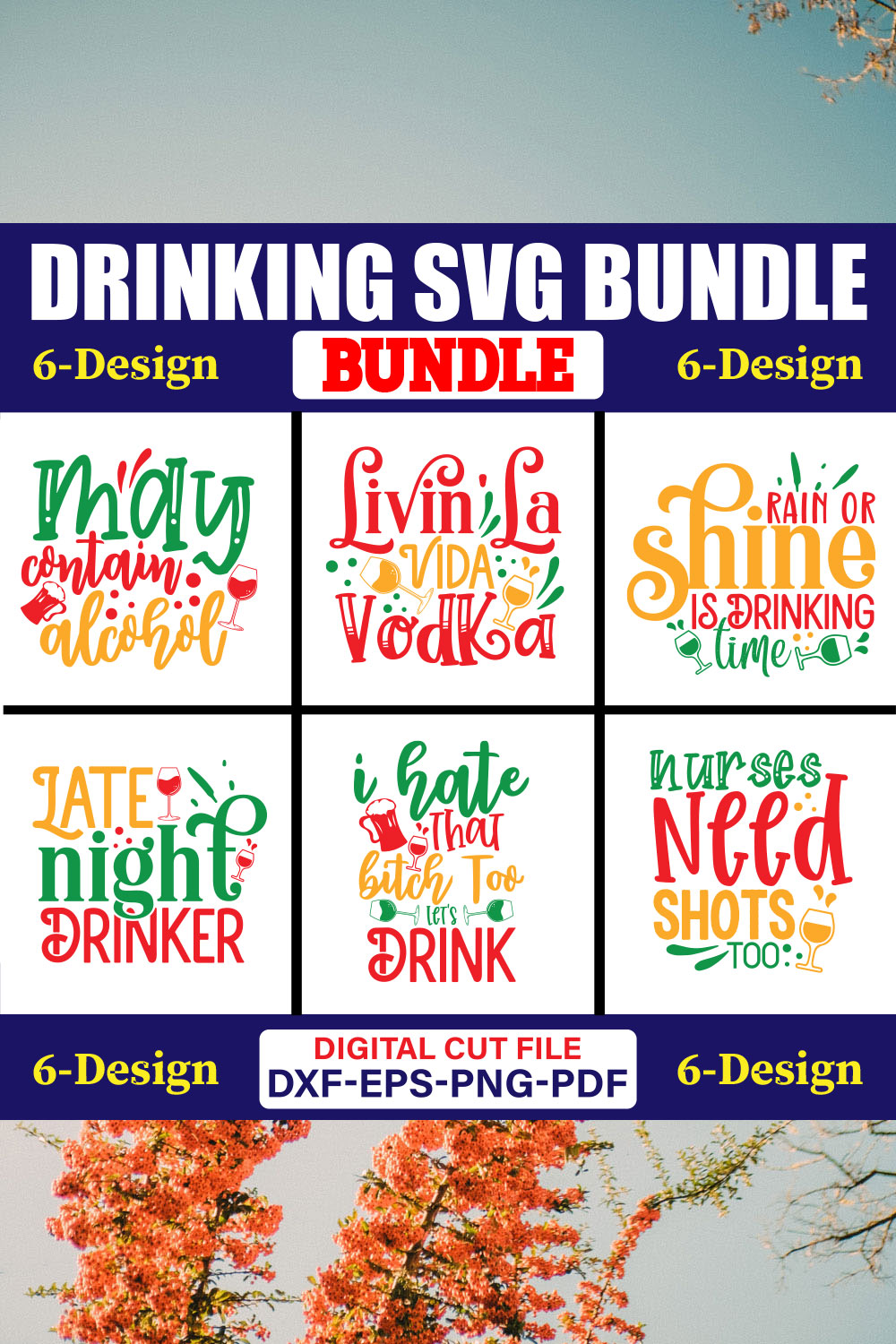 Drinking SVG T-shirt Design Bundle Vol-02 pinterest preview image.