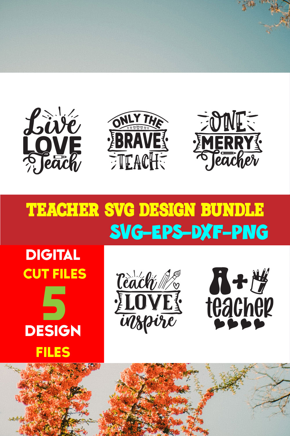 Teacher T-shirt Design Bundle Volume-05 pinterest preview image.