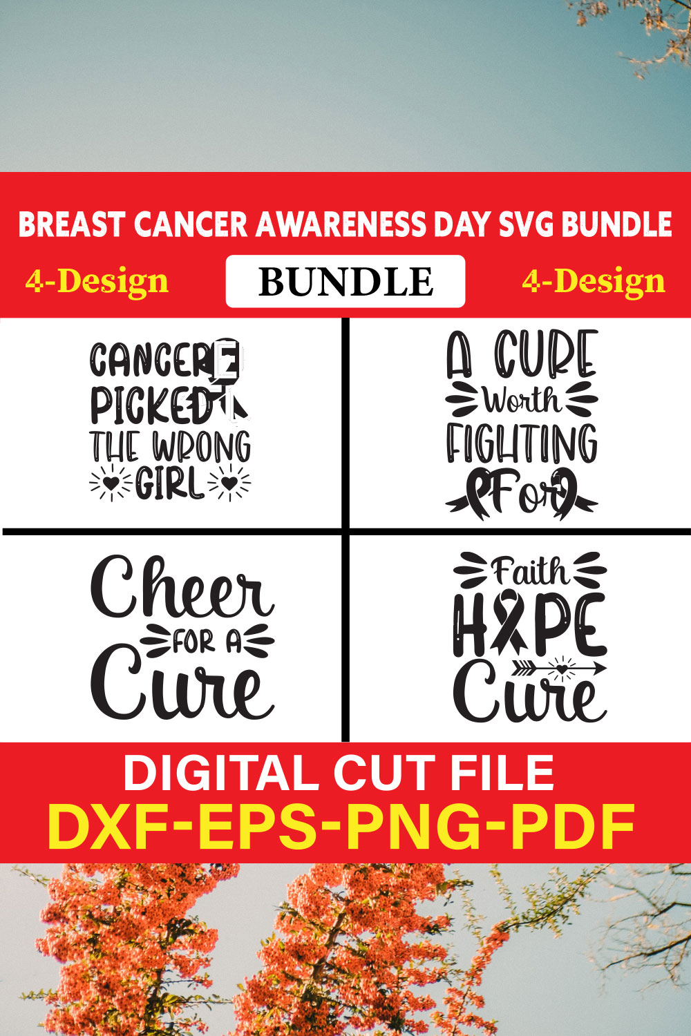 Breast Cancer Awareness T-shirt Design Bundle Vol-1 pinterest preview image.