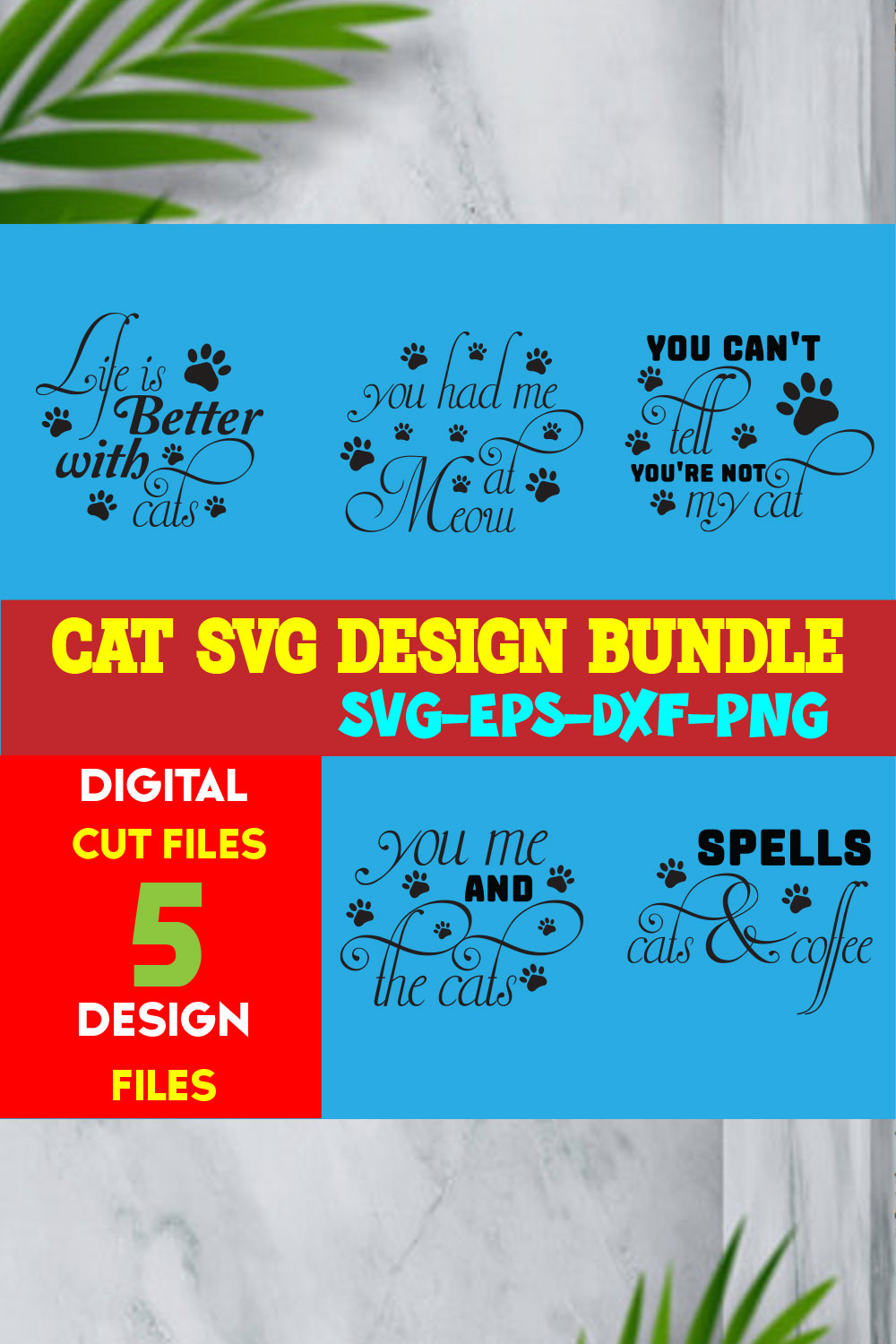 Cat T-shirt Design Bundle Volume-15 pinterest preview image.