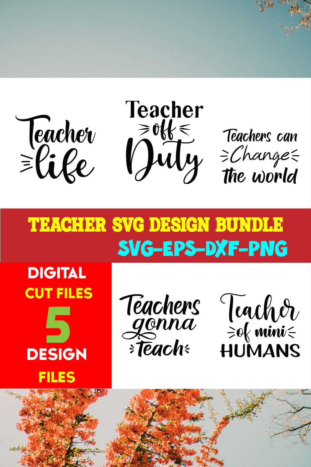 Teacher T-shirt Design Bundle Volume-08 pinterest preview image.