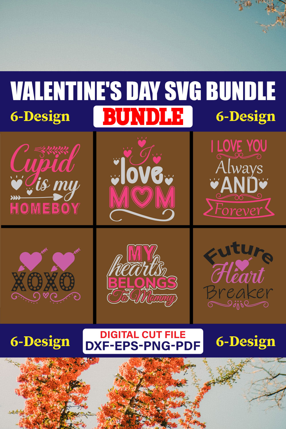 Valentine's Day SVG T-shirt Design Bundle Vol-44 pinterest preview image.