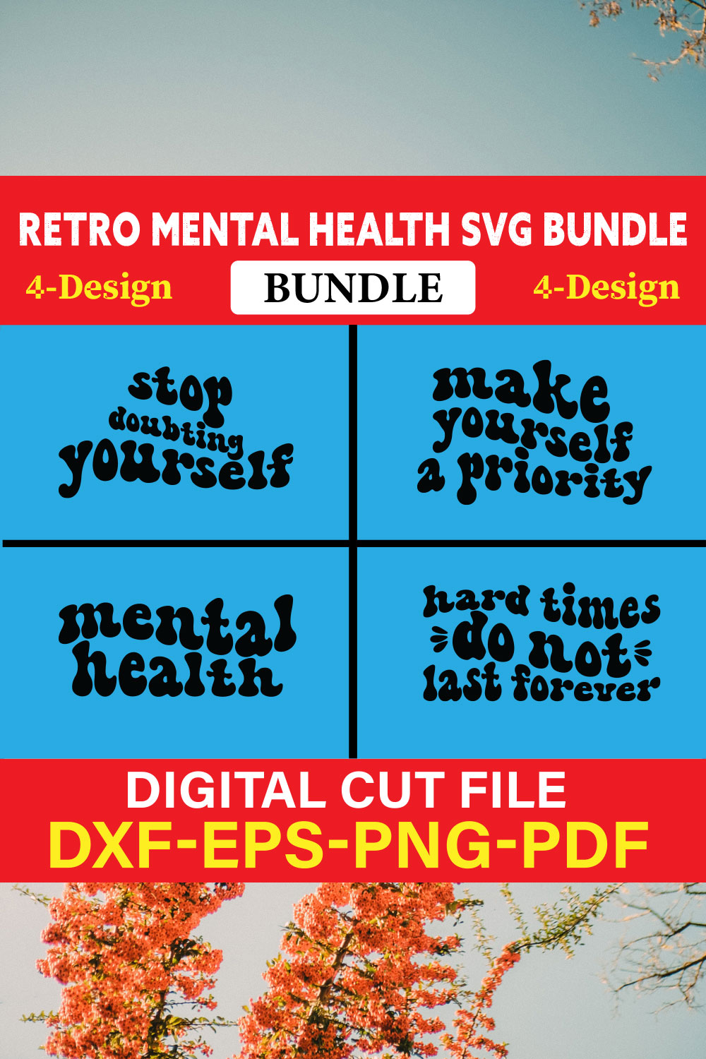 Retro Mental Health T-shirt Design Bundle Vol-1 pinterest preview image.