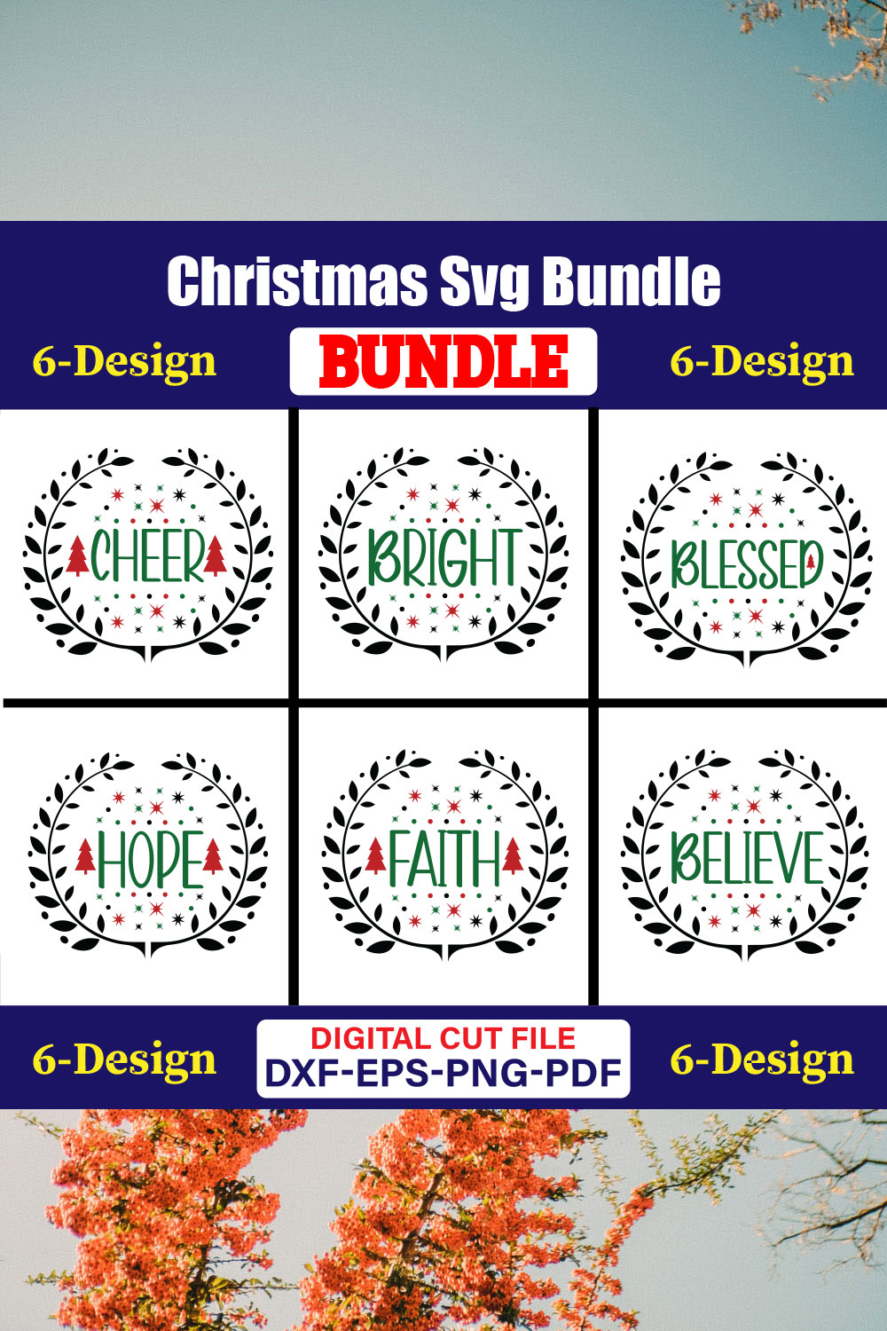 Christmas T-shirt Design Bundle Vol-57 pinterest preview image.