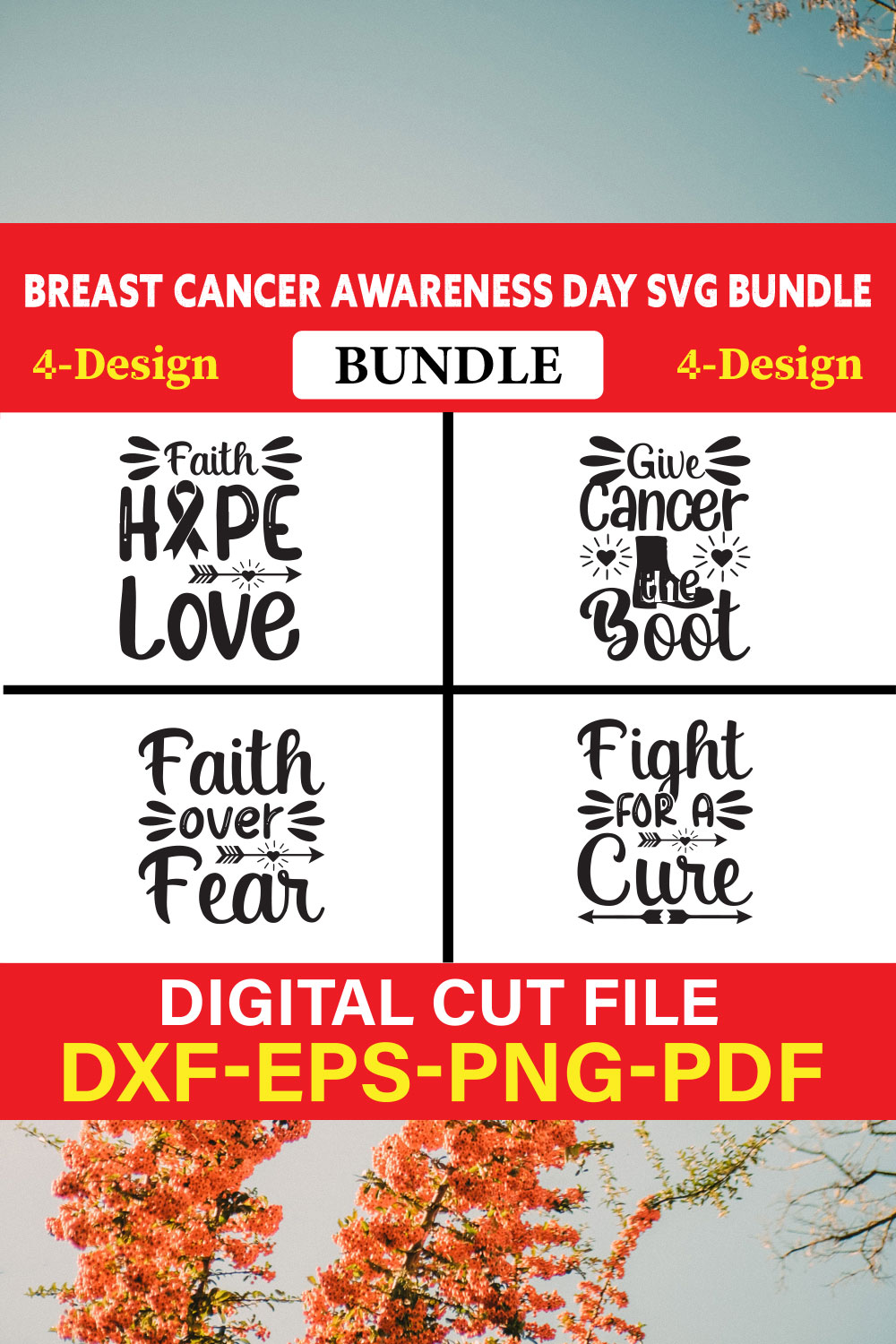 Breast Cancer Awareness T-shirt Design Bundle Vol-2 pinterest preview image.