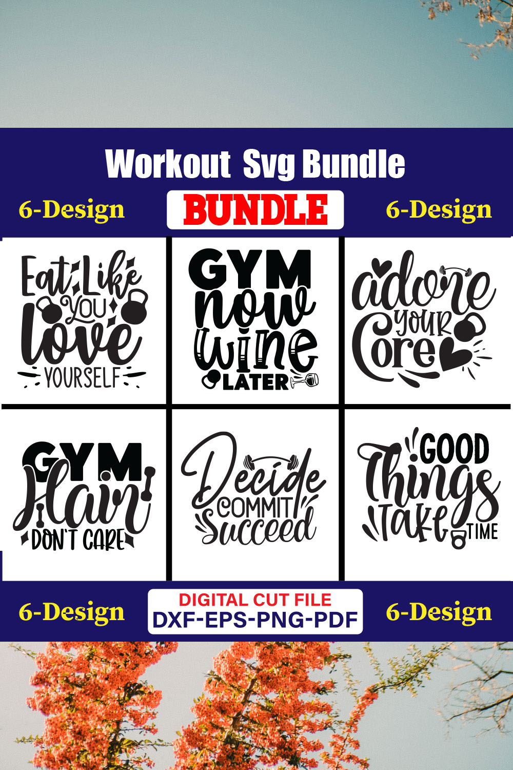 Workout T-shirt Design Bundle Vol-01 pinterest preview image.