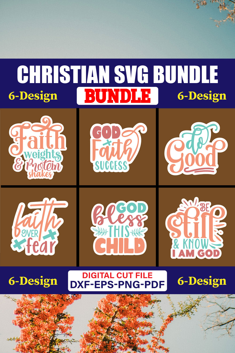 Christian SVG T-shirt Design Bundle Vol-33 pinterest preview image.