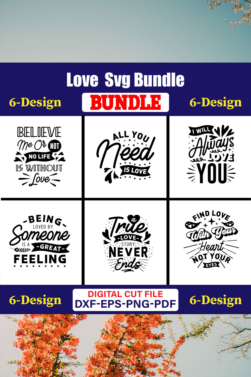 Love T-shirt Design Bundle Vol-01 pinterest preview image.