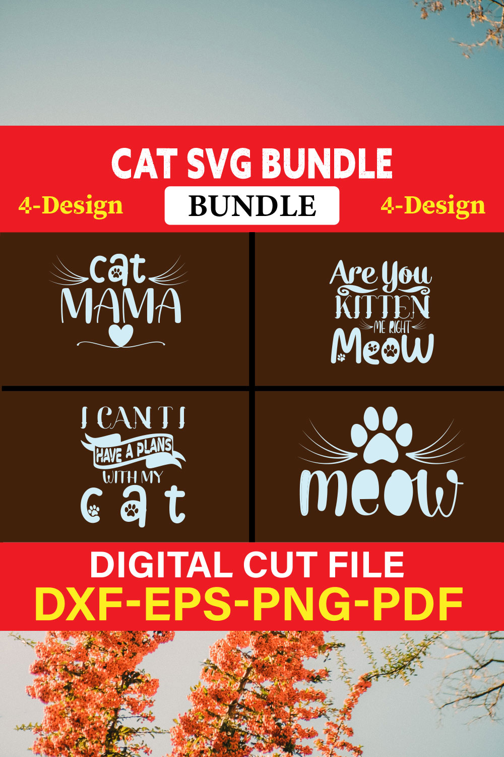 Cat T-shirt Design Bundle Vol-5 pinterest preview image.