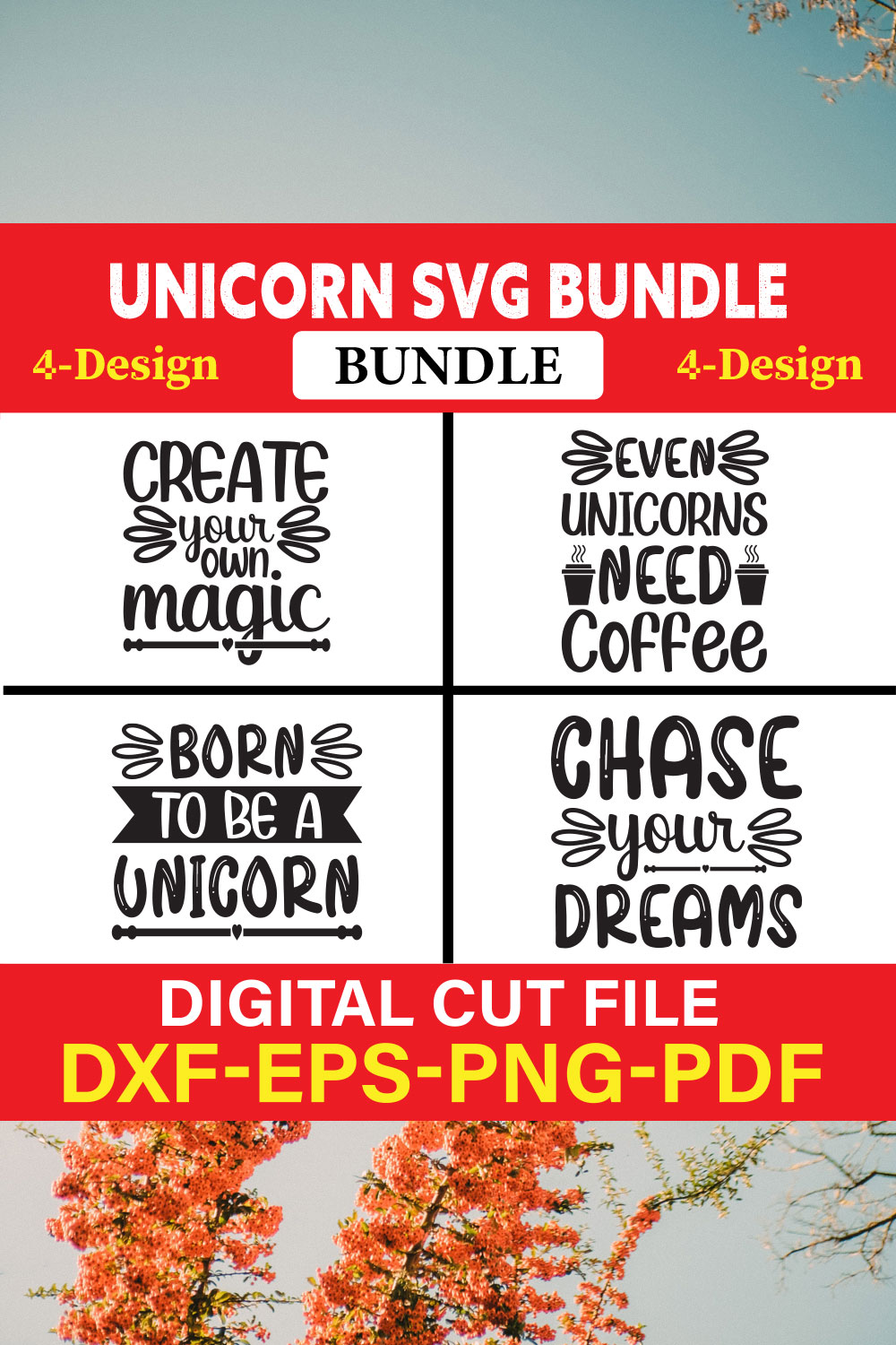 Unicorn T-shirt Design Bundle Vol-1 pinterest preview image.