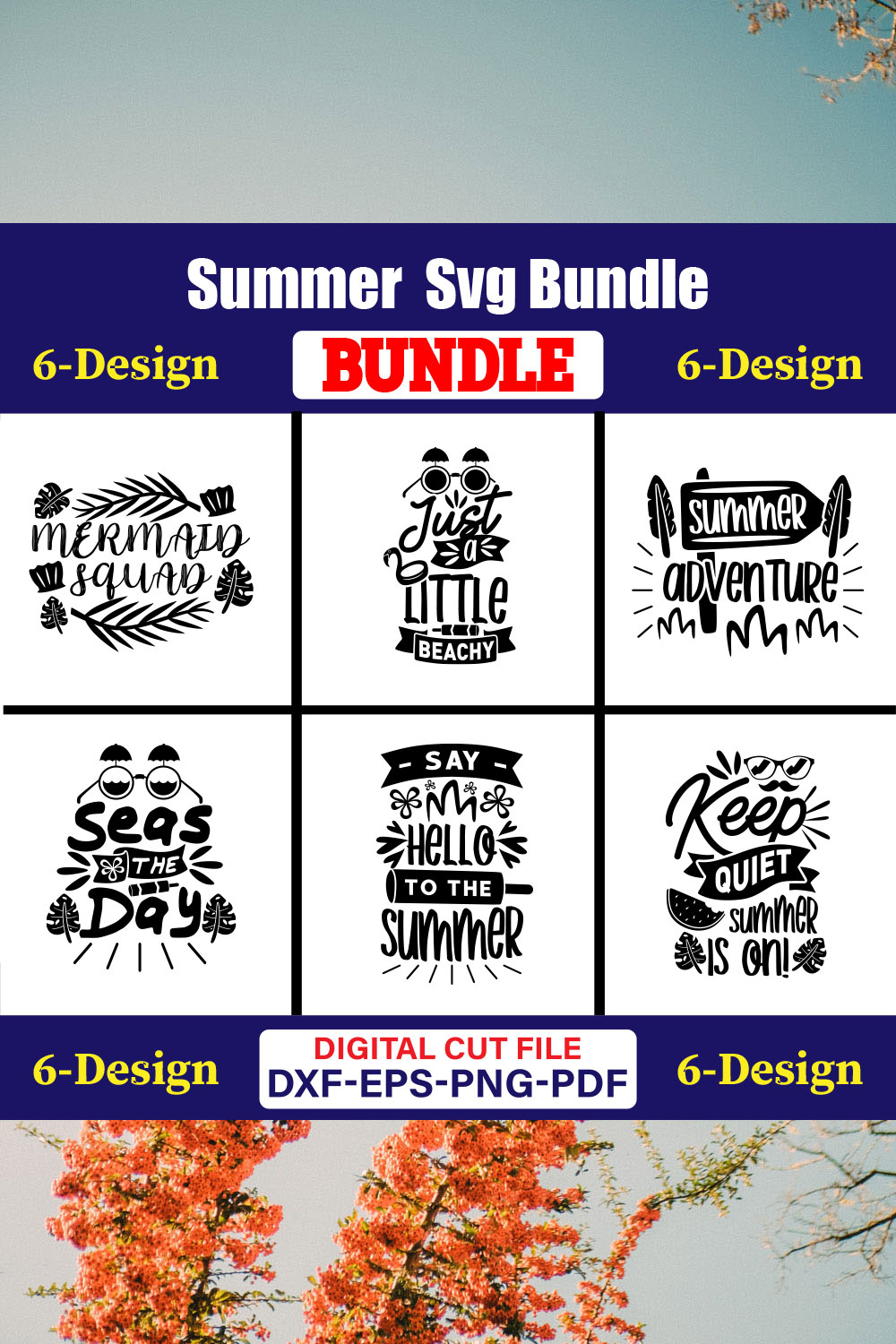 Summer T-shirt Design Bundle Vol-14 pinterest preview image.