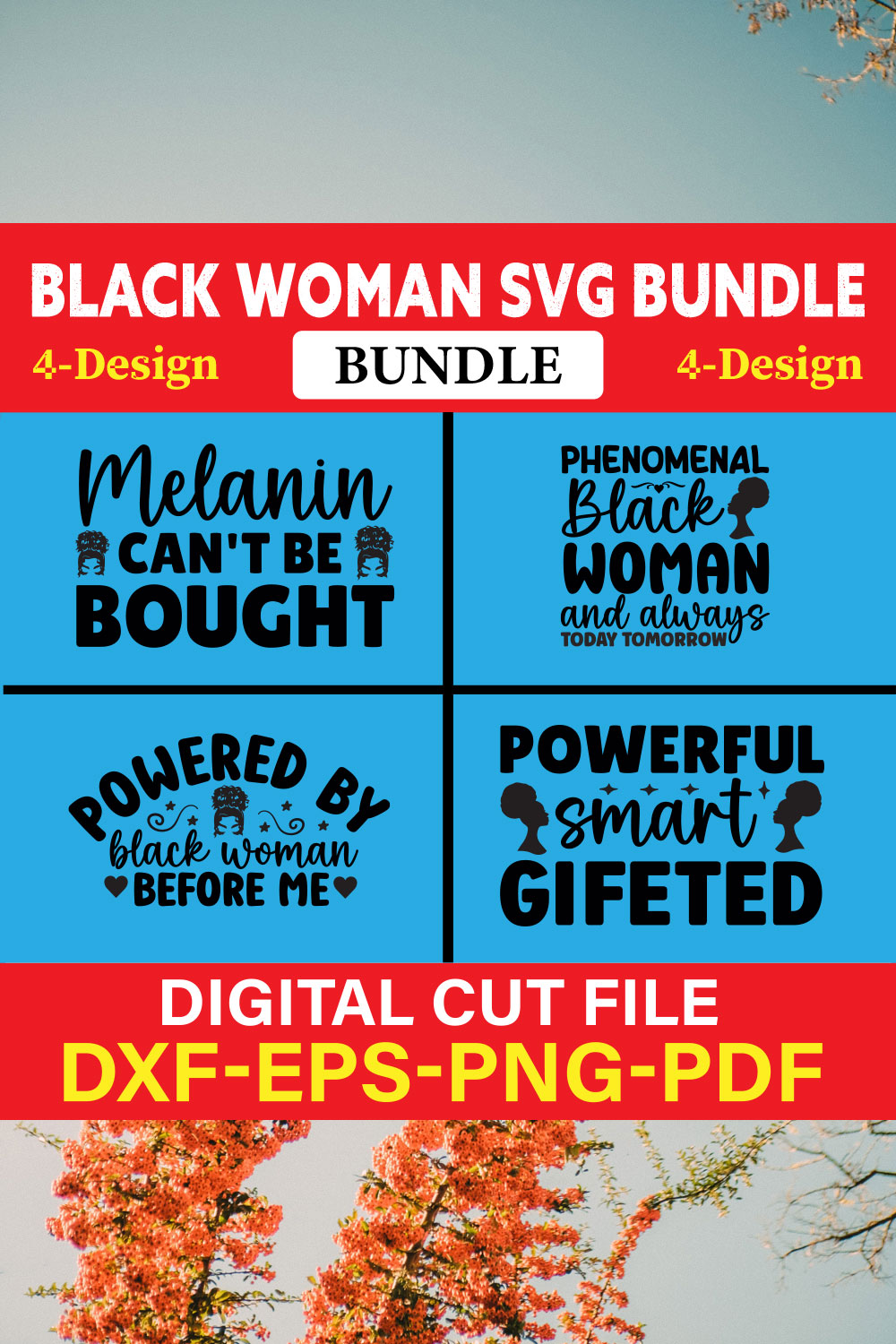 Black Woman T-shirt Design Bundle Vol-5 pinterest preview image.