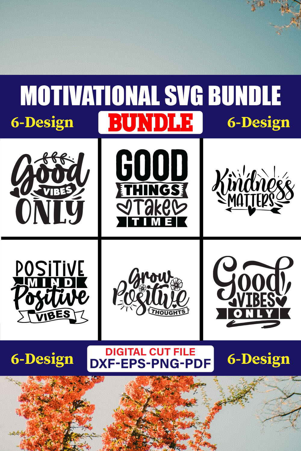 Motivational SVG T-shirt Design Bundle Vol-13 pinterest preview image.