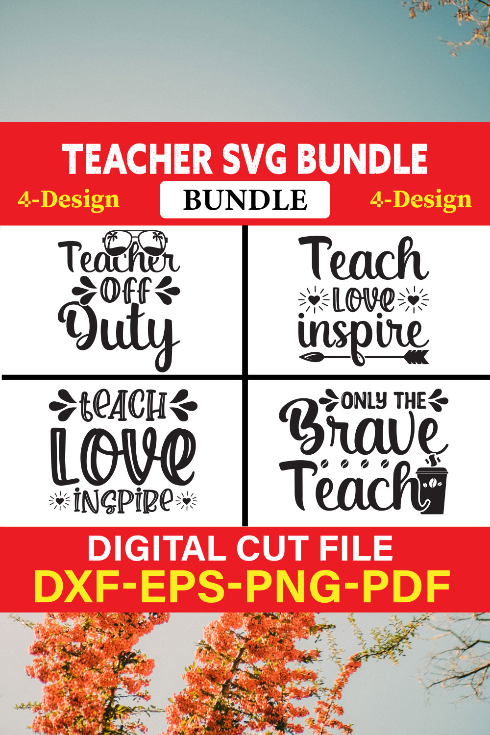 Teacher T-shirt Design Bundle Vol-25 pinterest preview image.