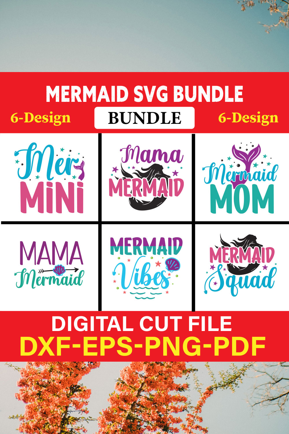 Mermaid T-shirt Design Bundle Vol-2 pinterest preview image.