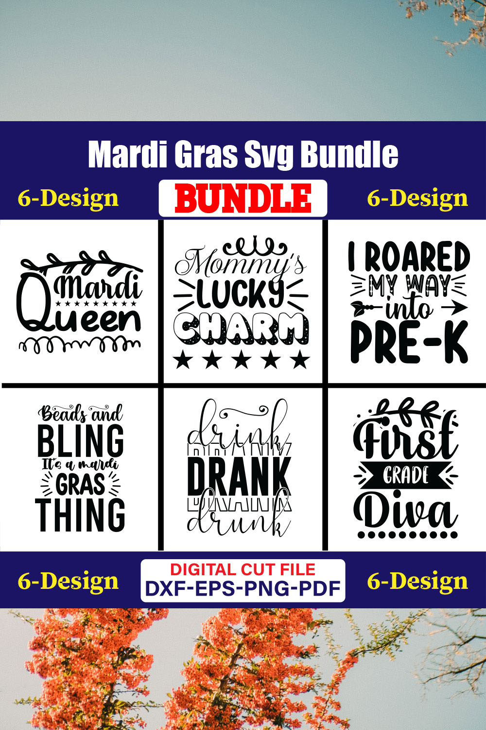 Mardi Gras T-shirt Design Bundle Vol-01 pinterest preview image.