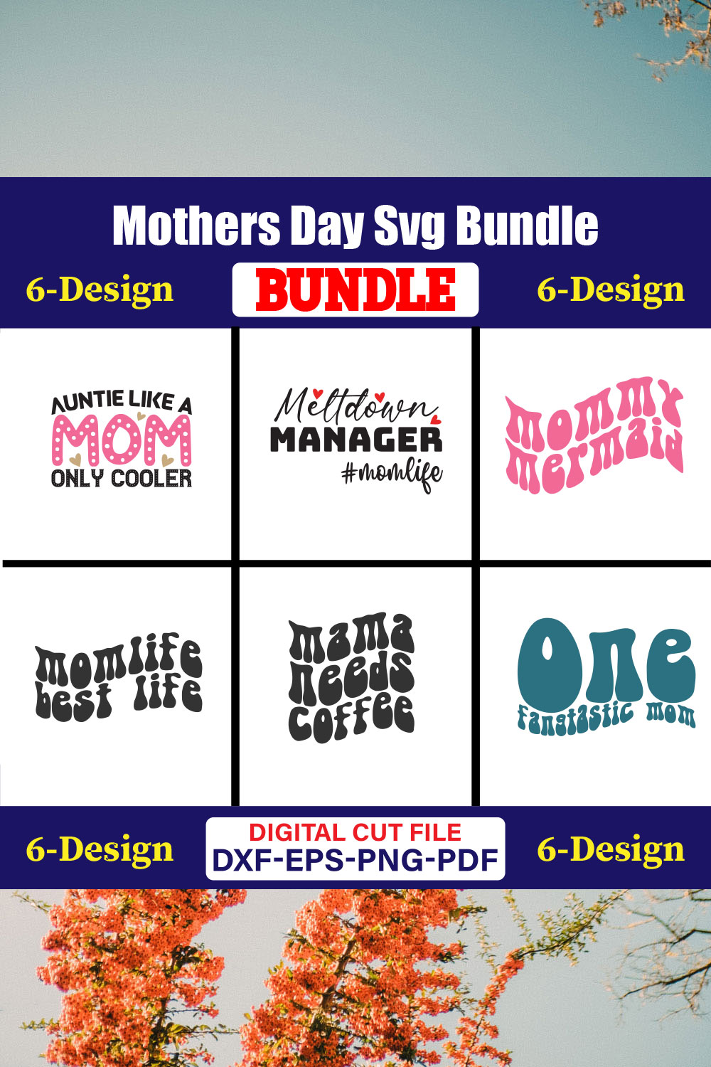 Mothers Day SVG Bundle, Mom life svg, Mama svg, Funny Mom Svg, Blessed mama svg, Mom of boys girls svg-Vol-128 pinterest preview image.