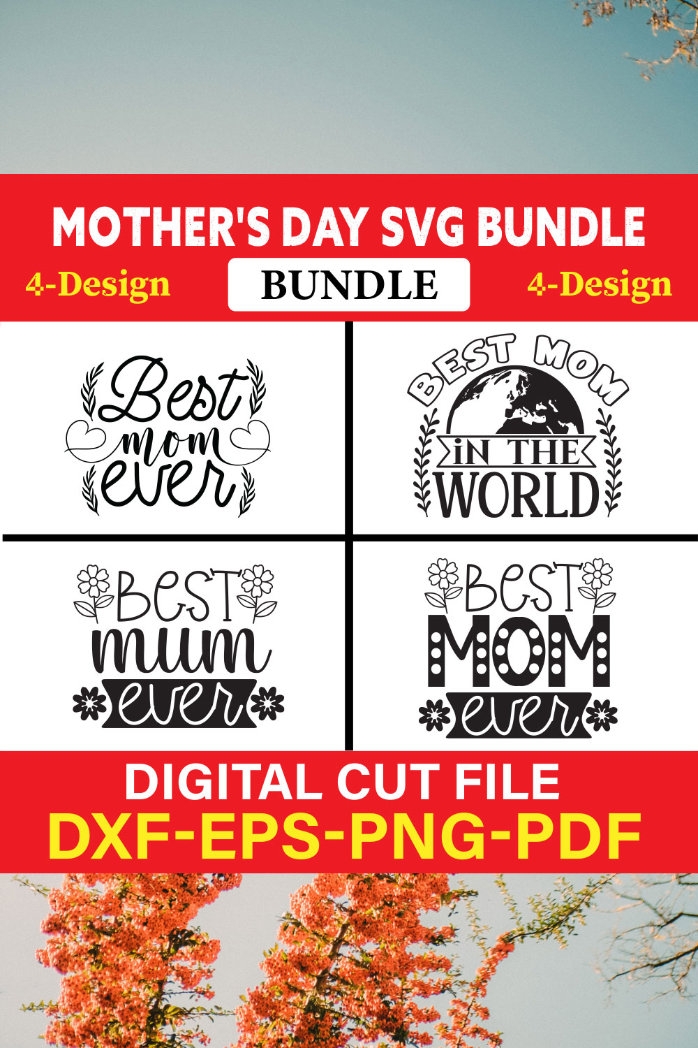 Mother's Day SVG T-shirt Design Bundle Vol-33 pinterest preview image.