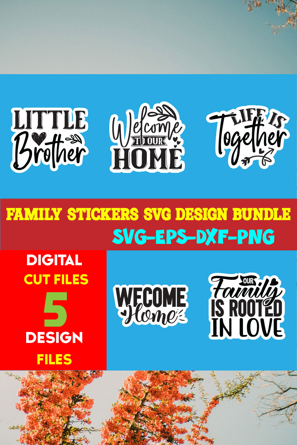 Family Stickers T-shirt Design Bundle Volume-03 pinterest preview image.