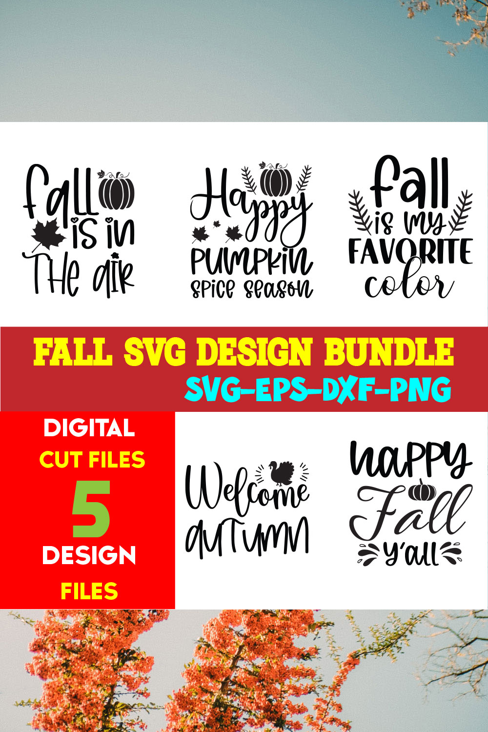 Fall T-shirt Design Bundle Volume-01 pinterest preview image.