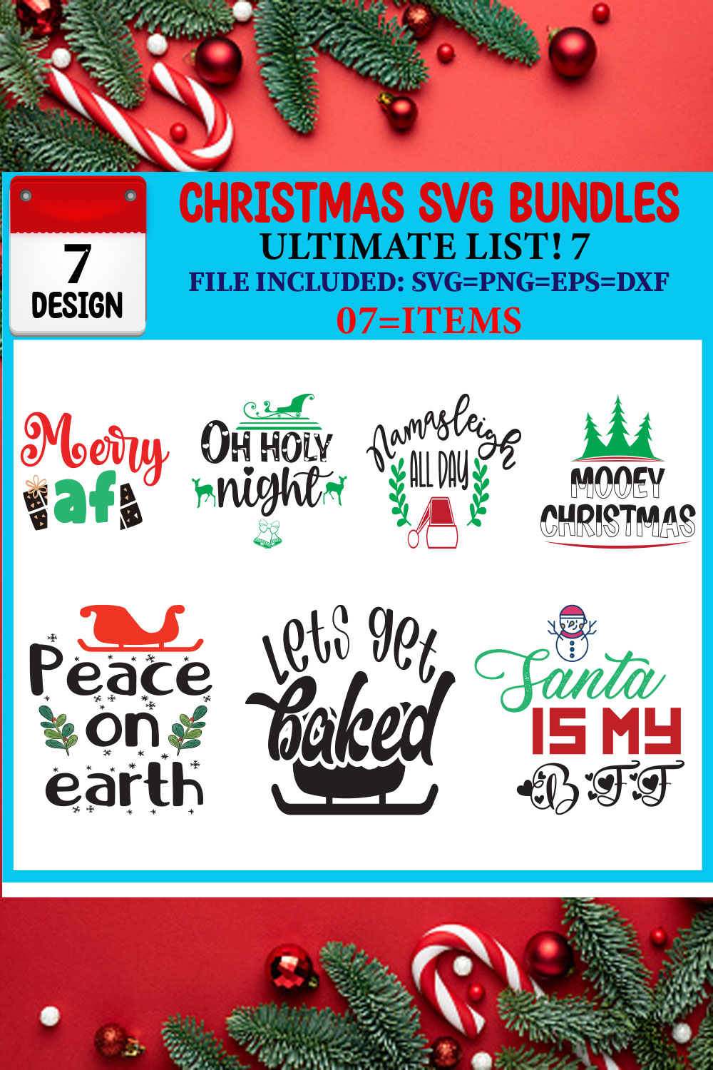 Ultimate List! Christmas SVG 07 T-shirt Design Bundle pinterest preview image.