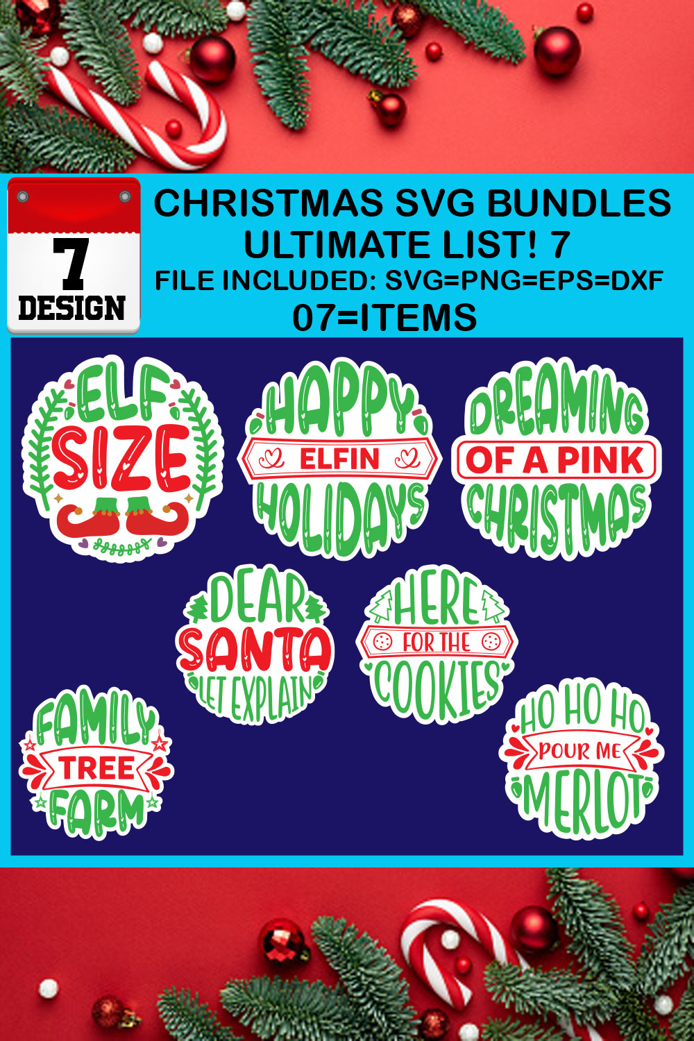 Free Ultimate List! 7 Christmas SVG Bundles pinterest preview image.