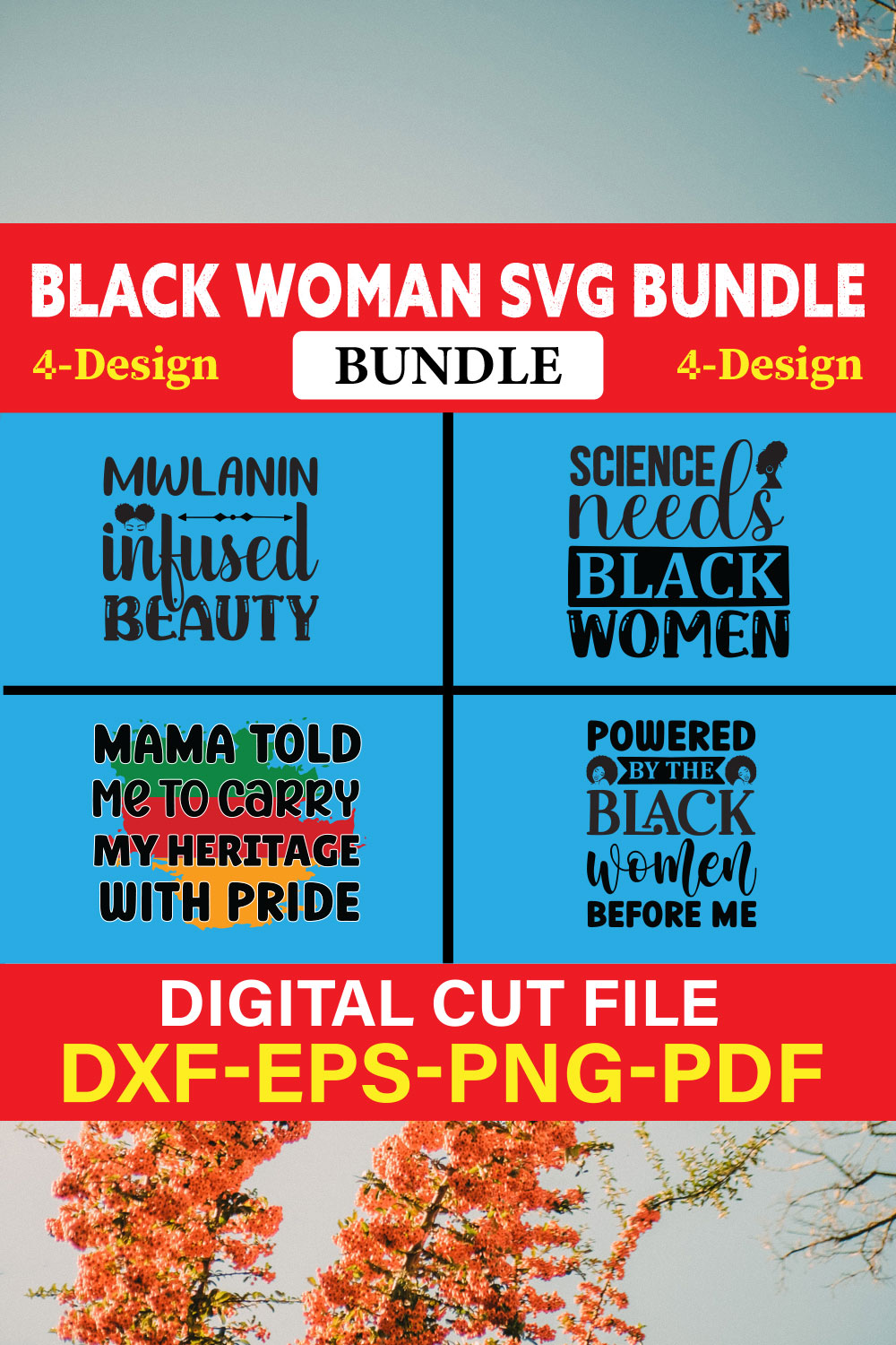 Black Woman T-shirt Design Bundle Vol-14 pinterest preview image.