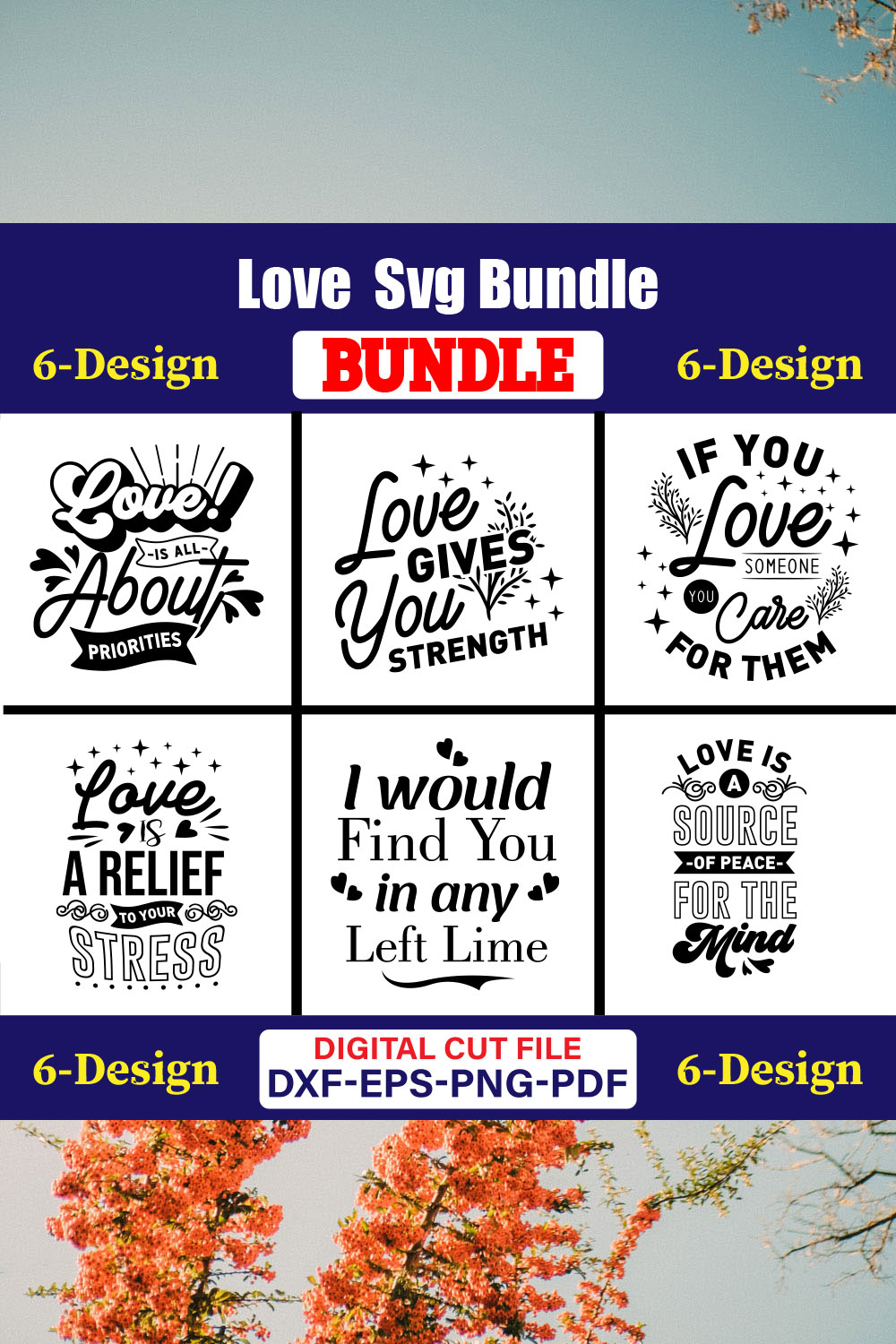 Love T-shirt Design Bundle Vol-02 pinterest preview image.