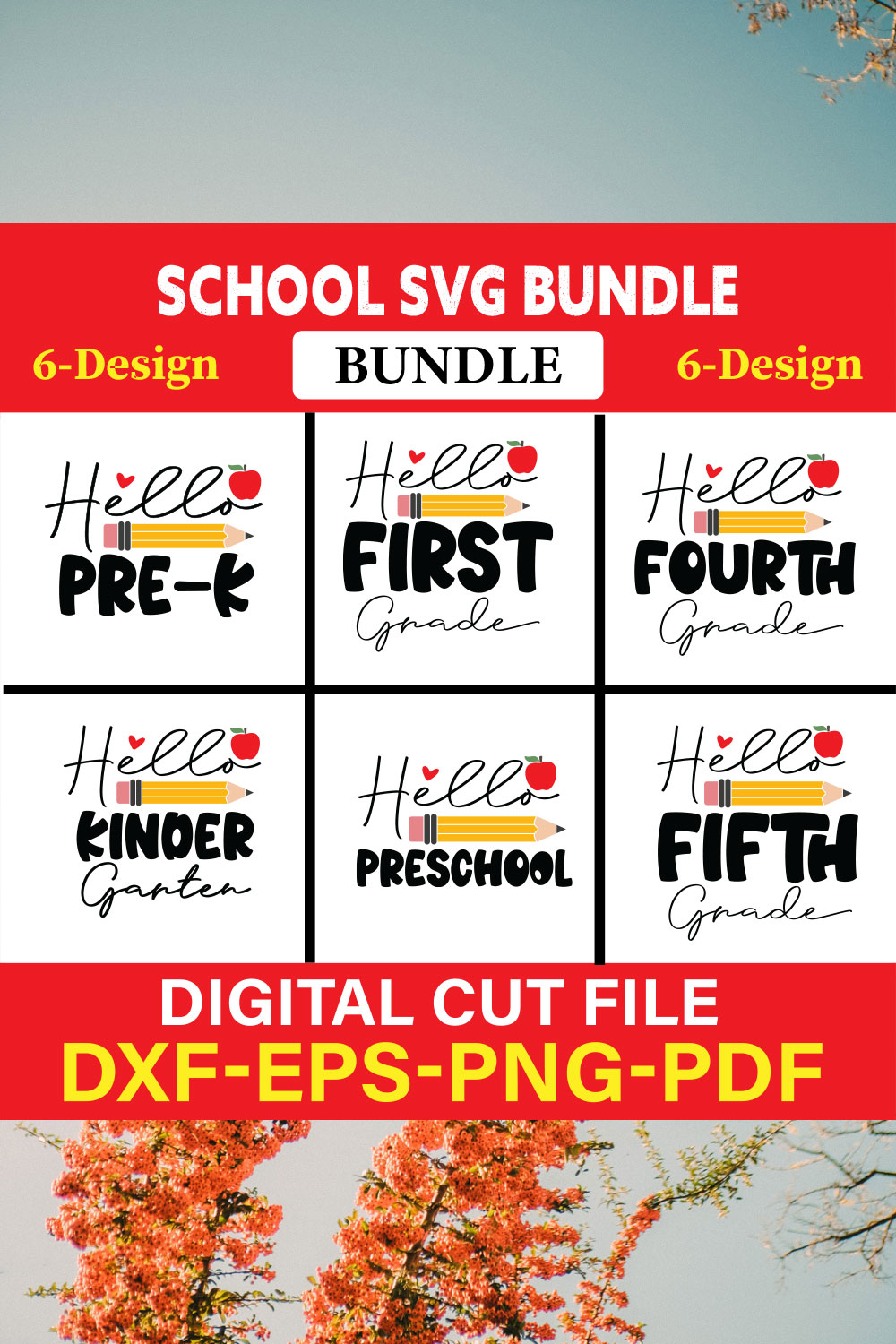 School T-shirt Design Bundle pinterest preview image.