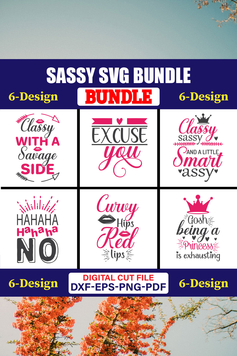 Sassy SVG T-shirt Design Bundle Vol-01 pinterest preview image.