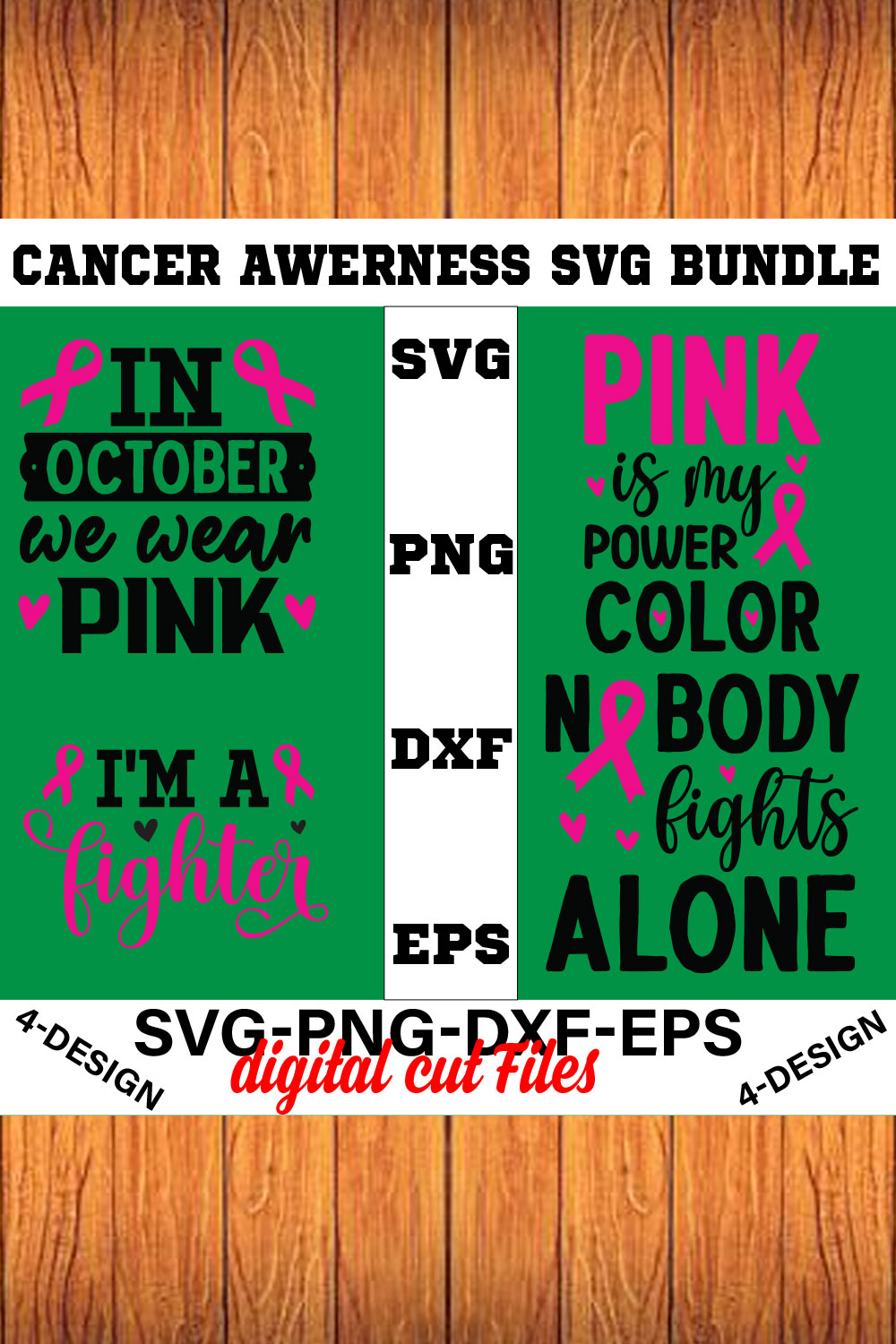 Cancer Awareness SVG T-shirt Design Bundle Volume-01 pinterest preview image.