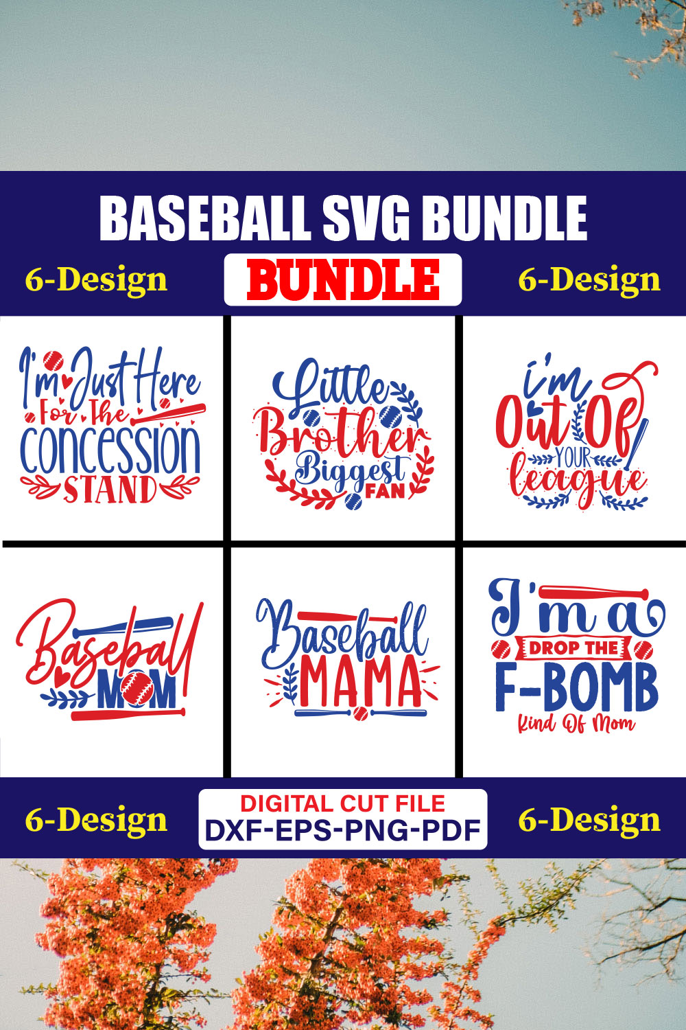 Baseball SVG T-shirt Design Bundle Vol-06 pinterest preview image.