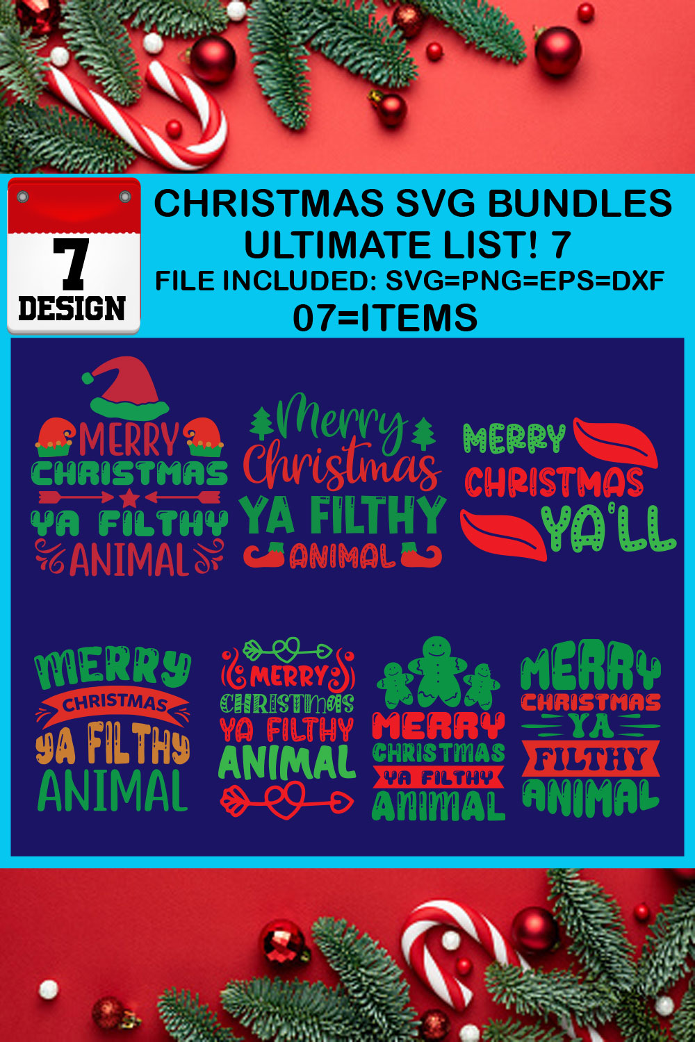 Free Ultimate List! 7 Christmas SVG Bundles pinterest preview image.