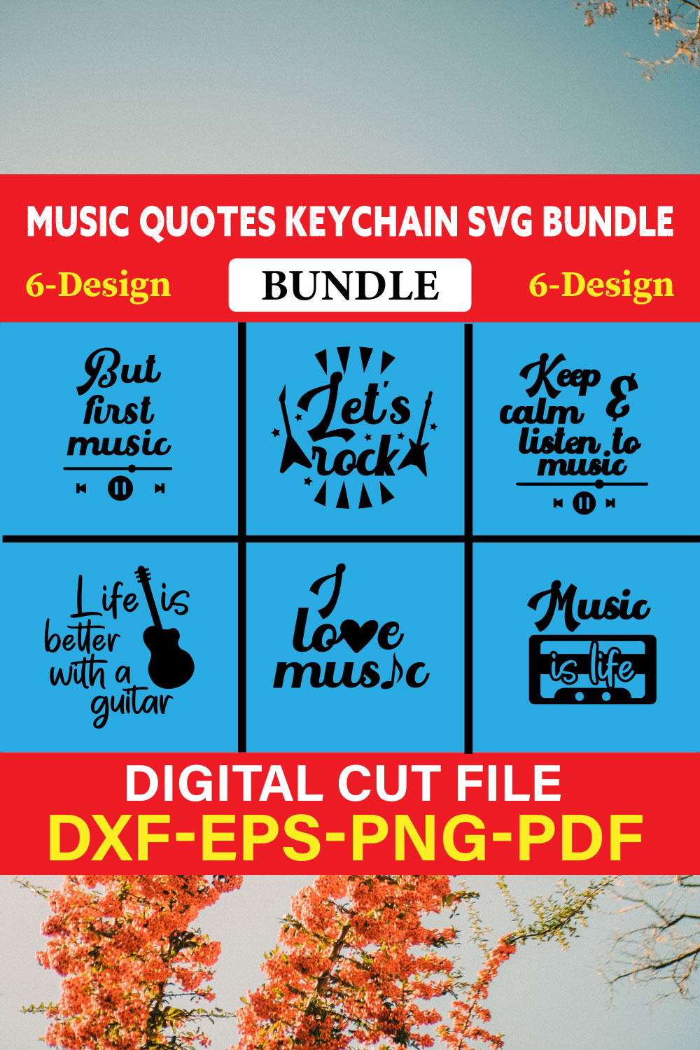 Music Quotes Keychain T-shirt Design Bundle Vol-2 pinterest preview image.