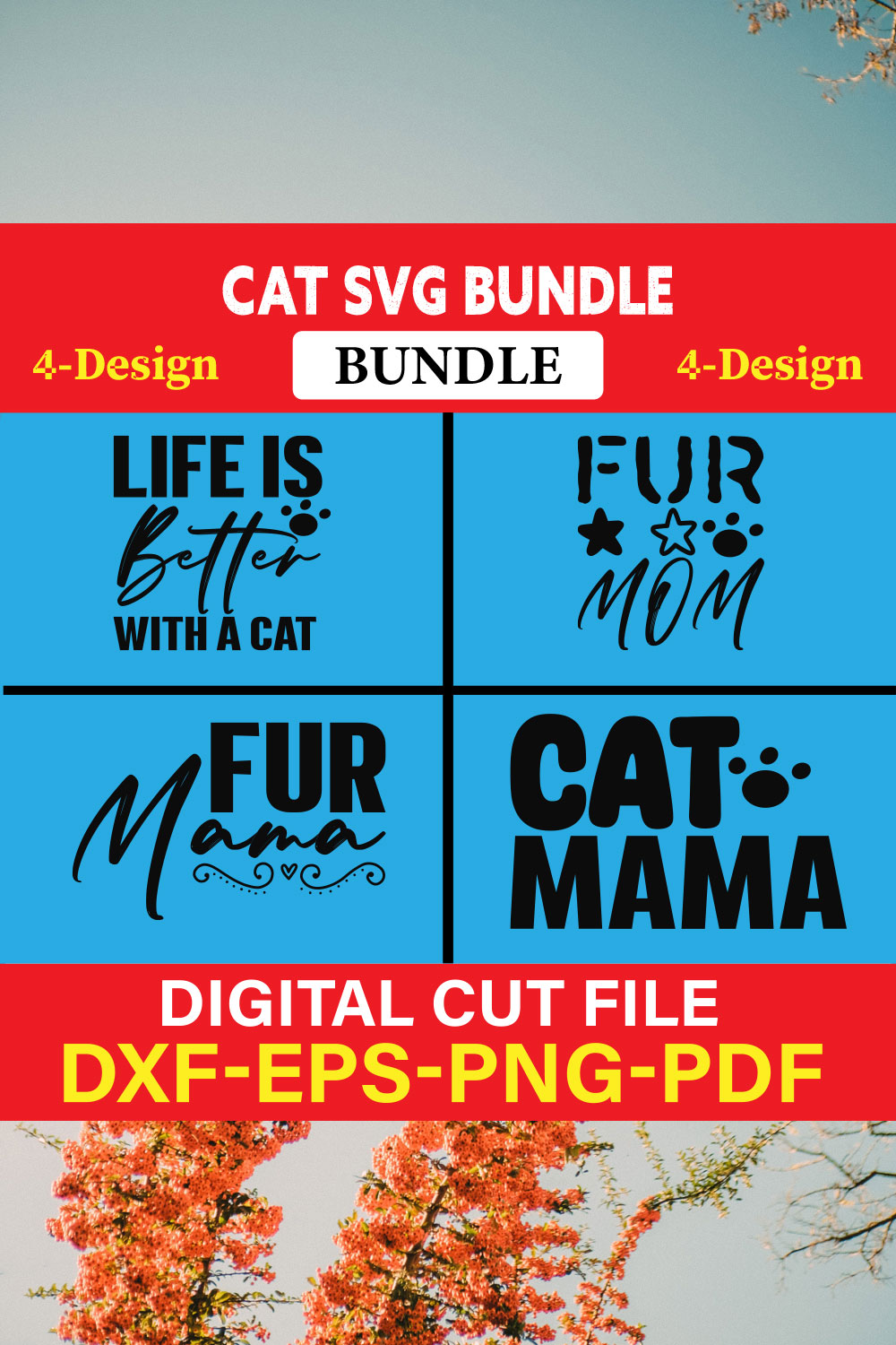 Cat T-shirt Design Bundle Vol-7 pinterest preview image.